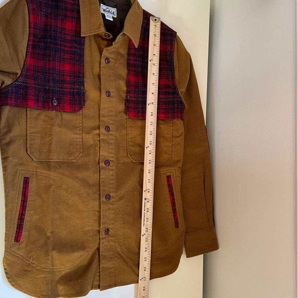 Woolrich shacket Shirt Jacket Buffalo Plaid Patches Size Small Christmas Outdoor - Picture 10 of 10